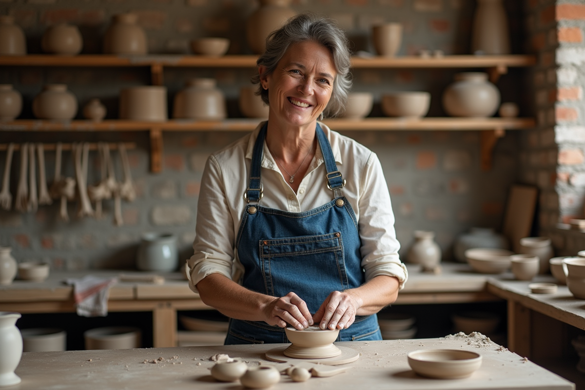 Femme artisan modelant de l