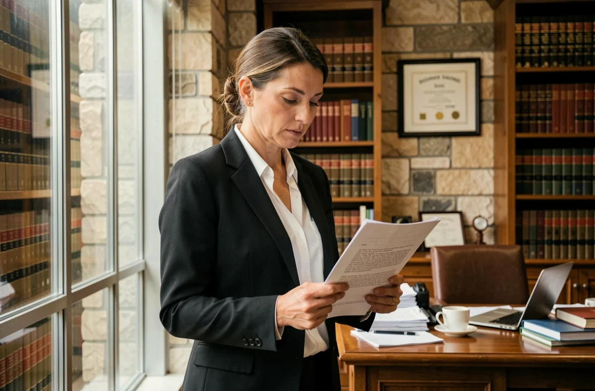 Avocate en droit du travail consultant un dossier de licenciement pour faute grave dans un cabinet juridique