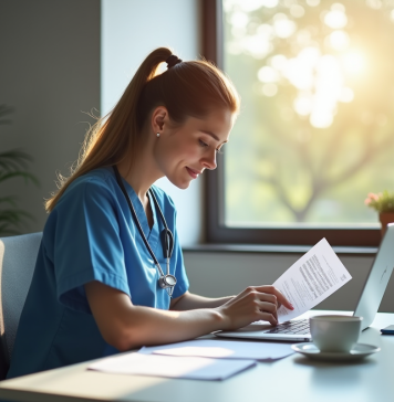 Infirmiers libéraux : les bonnes pratiques pour une comptabilité simplifiée Infirmière en bureau organisant des documents financiers