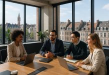 Photo d'un bureau moderne à Lille avec professionnels en réunion