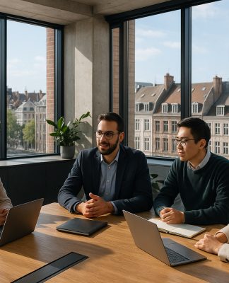 Photo d'un bureau moderne à Lille avec professionnels en réunion