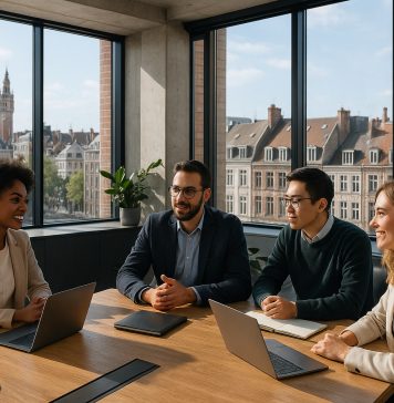 Panorama des cabinets lillois de la transformation et du capital humain Photo d'un bureau moderne à Lille avec professionnels en réunion