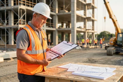 Coordonnateur SPS en chantier consultant un PGC sur un chantier de construction en extérieur