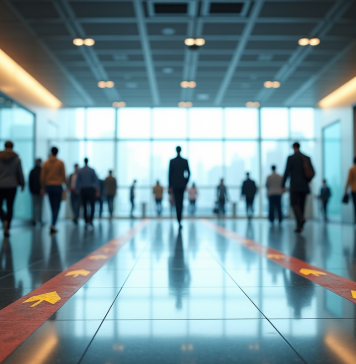 Entrée moderne d'un bureau lumineux avec signalisation