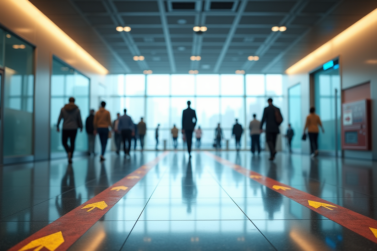 Entrée moderne d'un bureau lumineux avec signalisation