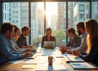 Entreprise créatrice de marché : Quel nom pour cette approche innovante ? Groupe de professionnels en réunion dans un bureau lumineux
