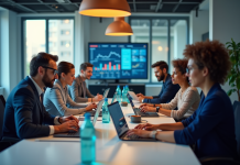 Groupe de professionnels collaborant dans un bureau moderne