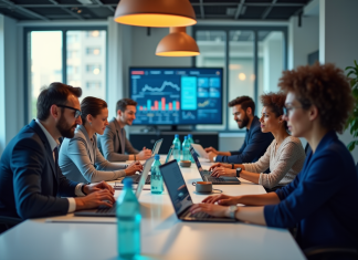 Groupe de professionnels collaborant dans un bureau moderne