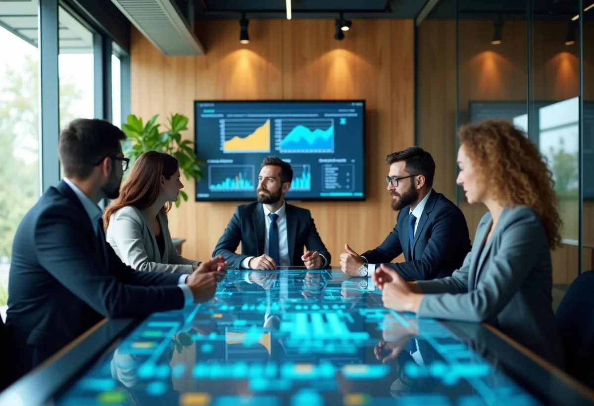 Groupe de professionnels en réunion dans un espace moderne