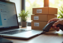 Espace de travail professionnel avec gestionnaire de colis