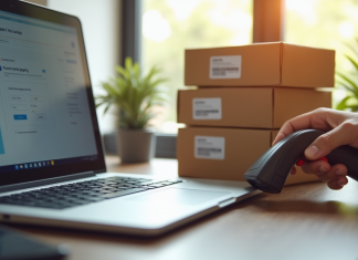 Espace de travail professionnel avec gestionnaire de colis