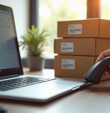Espace de travail professionnel avec gestionnaire de colis