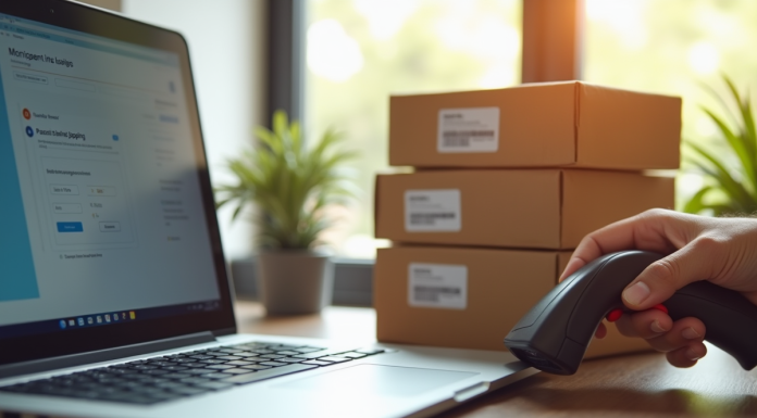 Espace de travail professionnel avec gestionnaire de colis