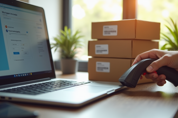 Espace de travail professionnel avec gestionnaire de colis