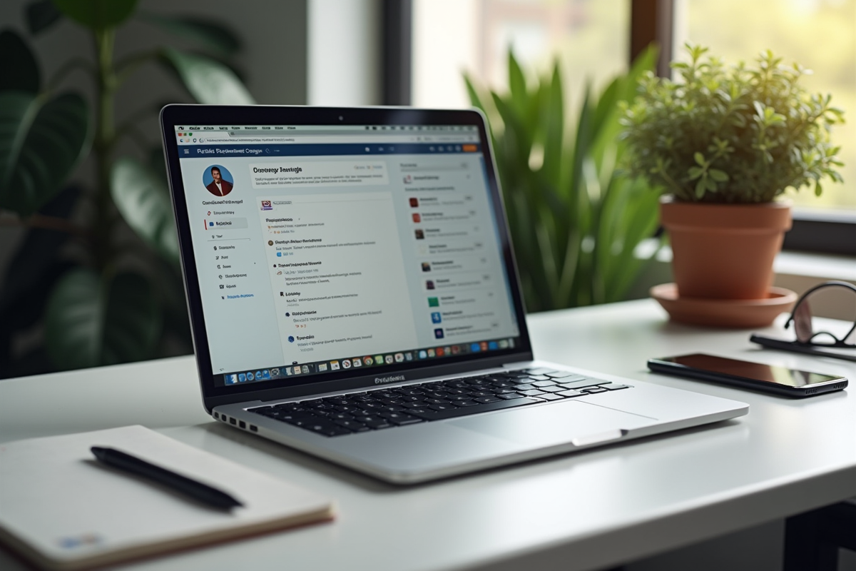 Espace de travail avec ordinateur portable et notes inspirantes