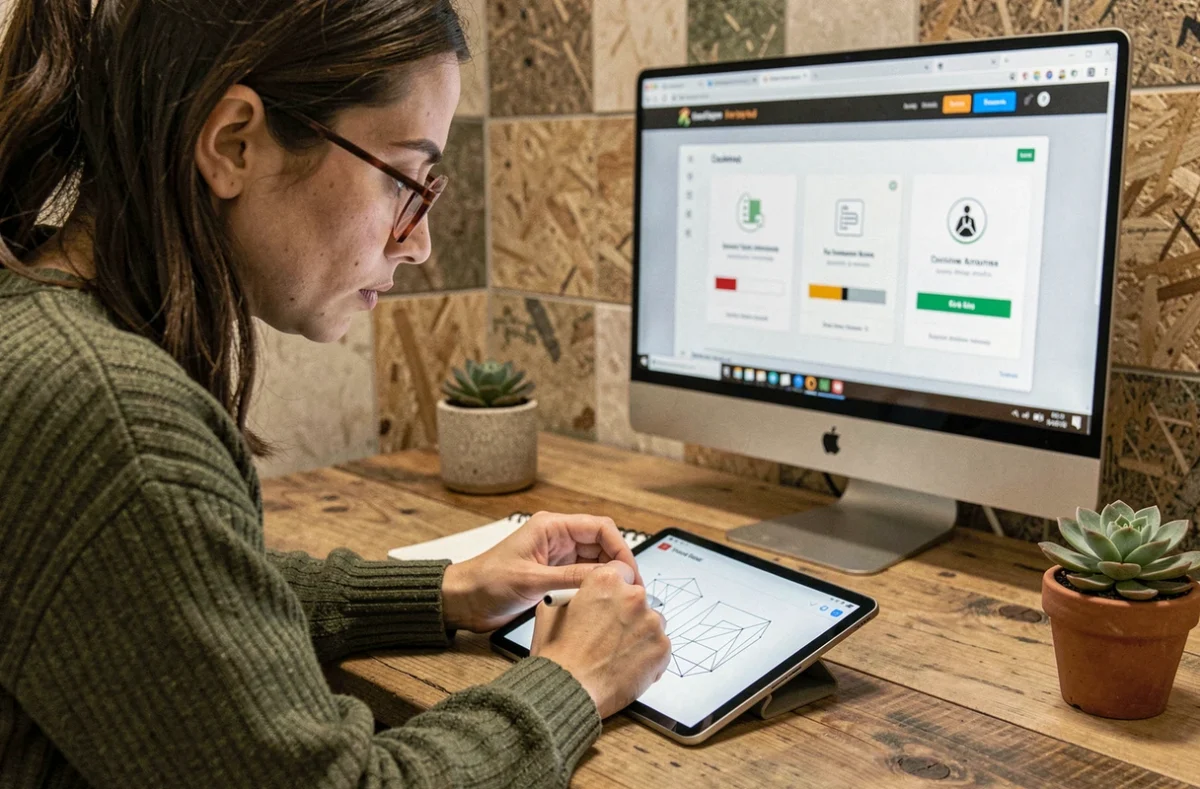 Designer UX/UI de l'agence Ethiko travaillant sur un prototype éco-conçu avec indicateurs d'accessibilité