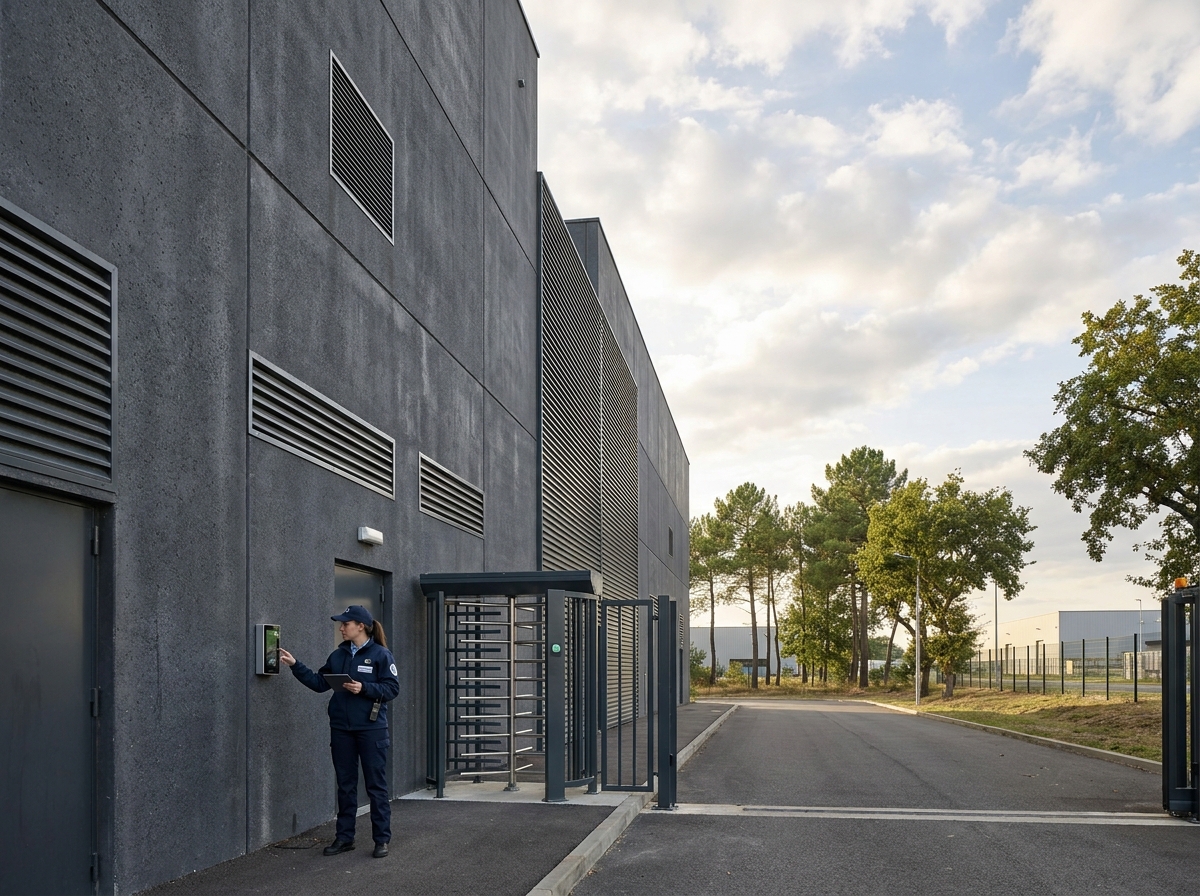 Façade extérieure sécurisée d'un data center industriel près de Bordeaux
