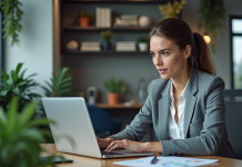 Calcul rentabilité campagne marketing: méthodes efficaces à connaître Femme analysant des graphiques marketing colorés au bureau