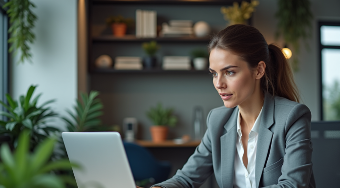Femme analysant des graphiques marketing colorés au bureau