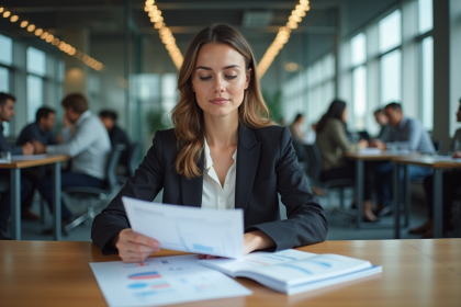Femme en business analyse des rapports de marché