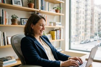 Femme d'affaires détendue dans un bureau moderne