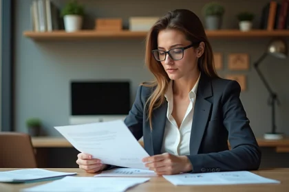 Femme en tenue professionnelle dans un bureau moderne