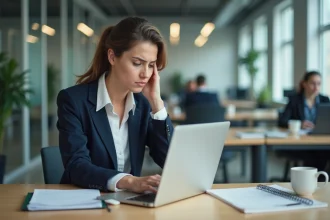 Femme d'affaires frustrée au bureau moderne