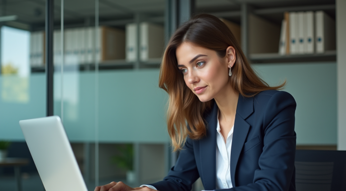 Jeune femme professionnelle concentrée au bureau