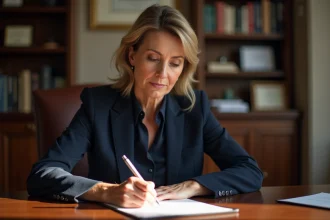 Femme française écrivant une lettre formelle à la main