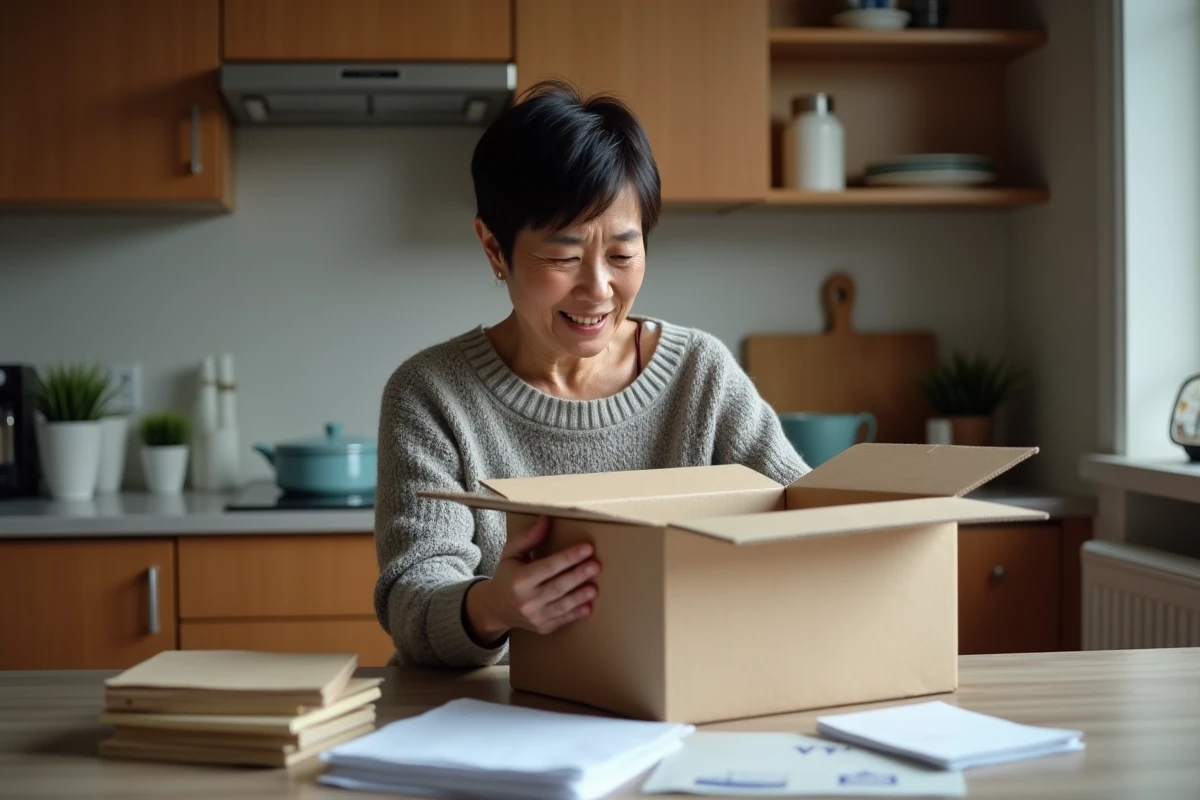 Femme emballant des objets fragiles dans la cuisine