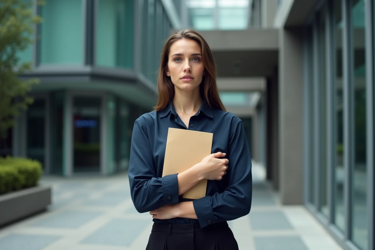 Jeune femme d affaires avec enveloppe dans un environnement urbain
