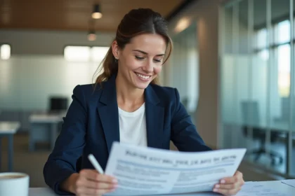 Femme professionnelle consultant un guide business prix formanovadigital pour optimiser la rentabilité de son entreprise