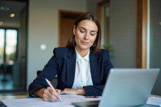 Femme professionnelle en réunion dans un bureau moderne
