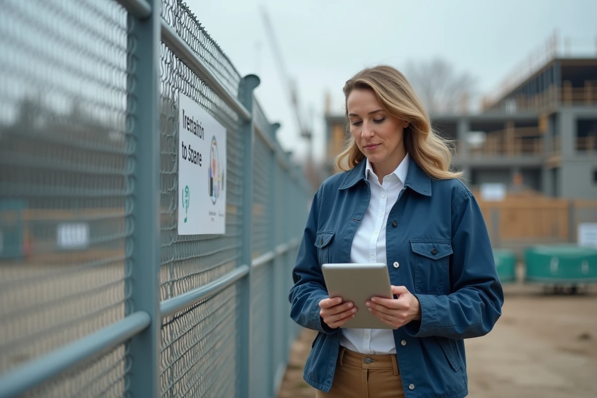 Femme avec tablette sur un chantier de construction