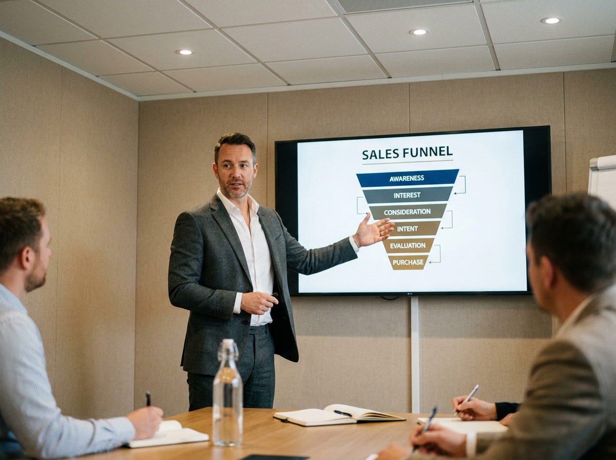Formateur commercial animant une session de montée en compétences en salle pour une équipe terrain réduite