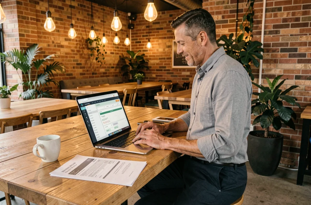 Freelance en portage salarial travaillant sur son ordinateur dans un espace de coworking