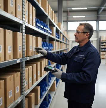Optimiser l’organisation logistique grâce aux solutions d’étiquetage innovantes Gestionnaire d'entrepot inspectant des cartons avec QR code