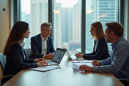 Groupe de professionnels en réunion dans un bureau moderne