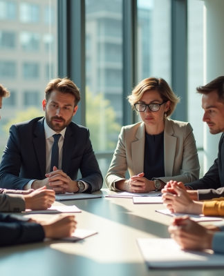 Groupe de professionnels en réunion dans un bureau moderne