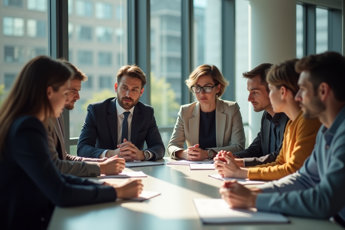 Groupe de professionnels en réunion dans un bureau moderne
