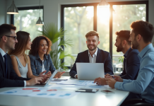 Groupe de jeunes professionnels collaborant dans un bureau lumineux