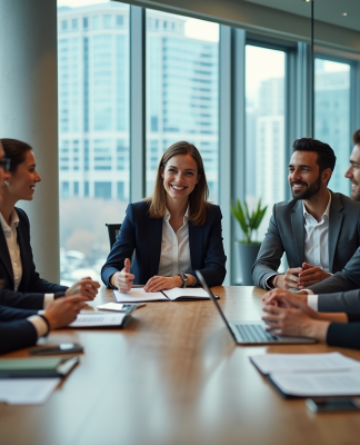Groupe de professionnels en réunion dans un bureau moderne