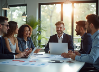 Groupe de jeunes professionnels collaborant dans un bureau lumineux