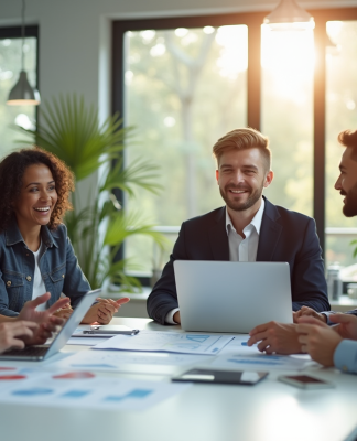 Groupe de jeunes professionnels collaborant dans un bureau lumineux