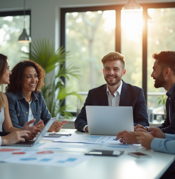 Groupe de jeunes professionnels collaborant dans un bureau lumineux