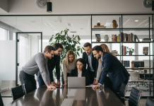 Groupe de professionnels divers dans un bureau moderne