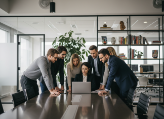 TeamViewer trop coûteux ou trop complexe ? Découvrez une alternative adaptée au travail en équipe Groupe de professionnels divers dans un bureau moderne