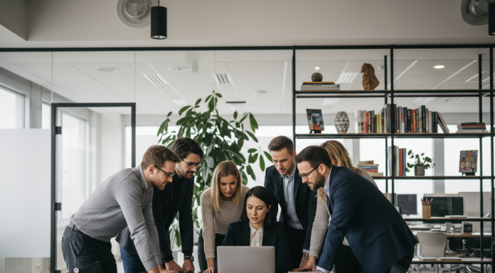 Groupe de professionnels divers dans un bureau moderne