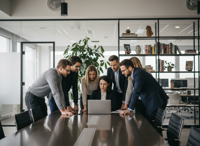 Groupe de professionnels divers dans un bureau moderne