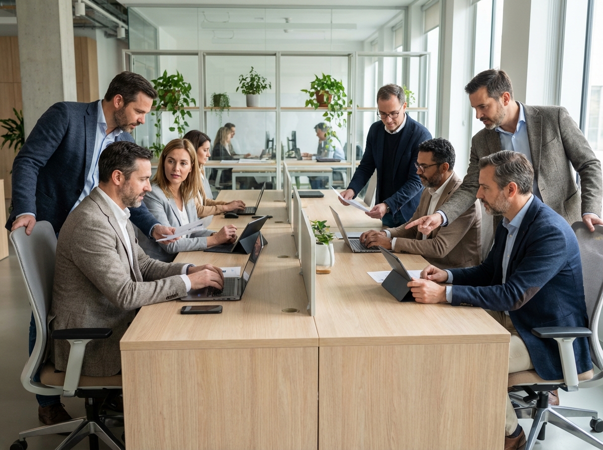 Groupe divers de professionnels en réunion dans un bureau moderne